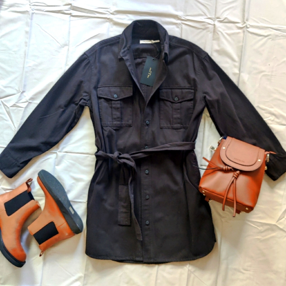 NWT- RAG & BONE* Black Mini Shirt Dress w Belt